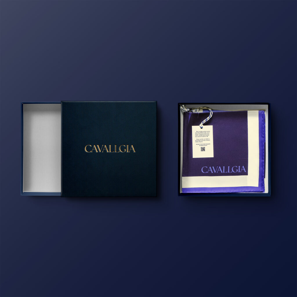 CAVALLGIA navy blue lid and base box with silk foulard