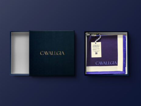 CAVALLGIA navy blue lid and base box with silk foulard