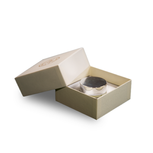 lid and base cream box with shaped internal in white foam