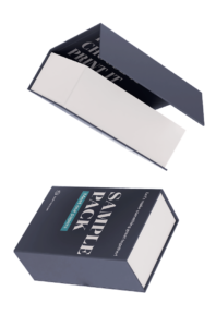 The sample pack box with its magnetic lid