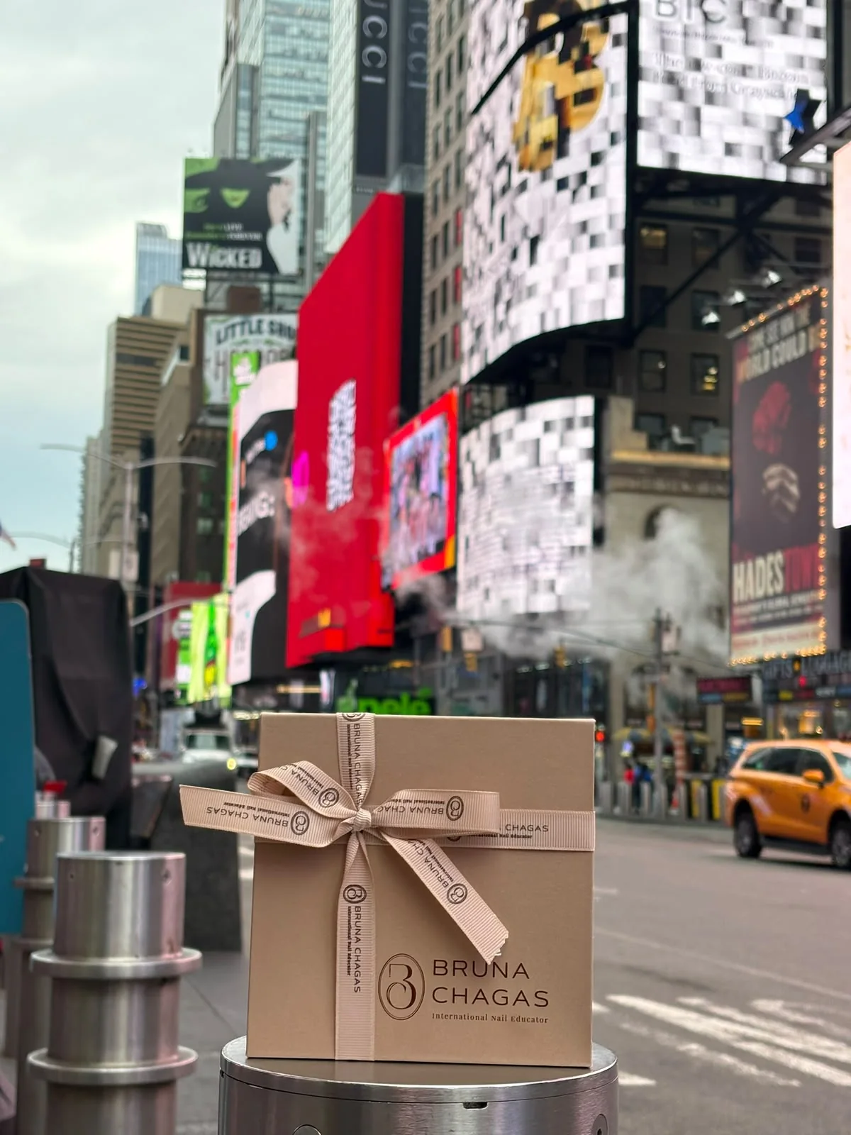 Bruna Chagas luxury box photographed in Times Square, New York
